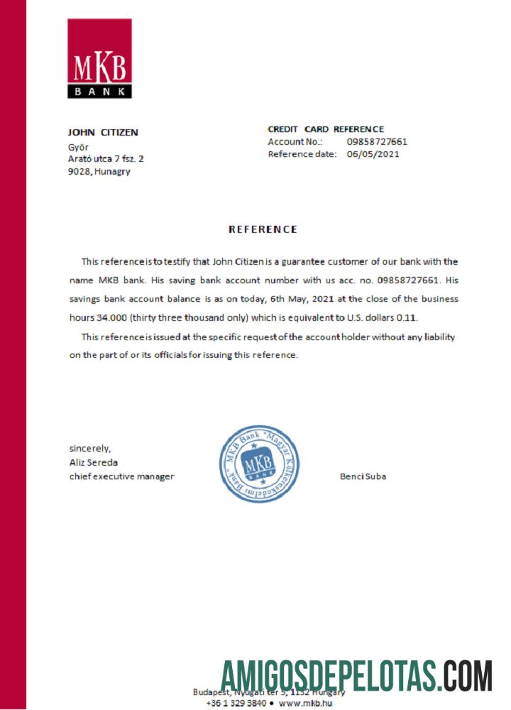 Referência do Banco MKB da Hungria exemplo